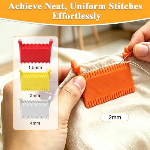 4 Pcs Clip-On Sewing Ruler, Edge Stitch Lock and Sewing Gauge for Even Stitches, Sewing Guides for Sewing Straight with 1.5mm,2mm,3mm,4mm Spacing, Hand Sewing Guide Tool for Embroidery, Mending