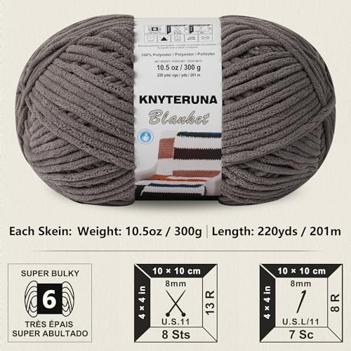 #6 Super Bulky Blanket Yarn for Crocheting - 4 Skeins(Each 10.5oz/300g, 220yds/201m), Chunky Chenille Thick Plush Big Soft Yarn for Crocheting Knitting Blankets, Sand - color: Sand