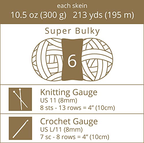 Crafted By Catherine Blanket Solid Yarn - 2 Pack (213 Yards Each Skein), Grey, Gauge 6 Super Bulky - color: Grey, size: 10.5 oz/ 2 Pack