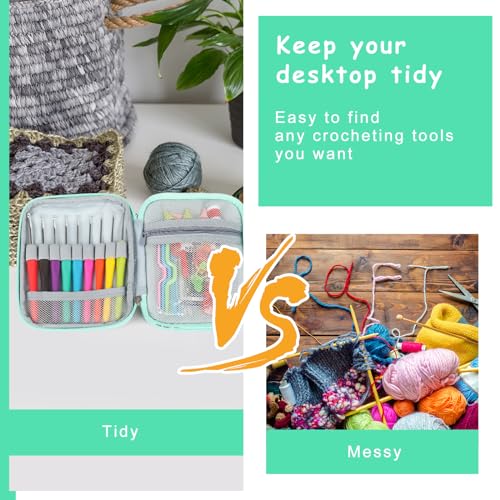 Katech Crochet Hook Case- Empty Hook Holder w/Zippe Pocket-Light Blue | Travel Crochet Hook Organizer for Crochet Lovers with Web Pocket and Holder Slots for Portable Carrying Various Accessories - color: Light Blue