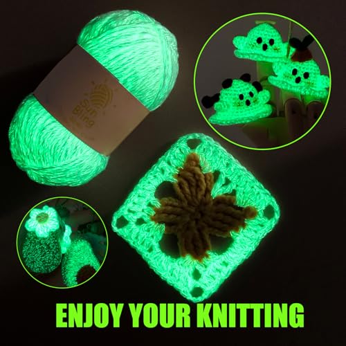Crochet Yarn Glow in The Dark, SunBling Luminous 3 Pack of 5.29Oz/230Yards Acrylic Yarn for Handicraft Knitting, Light#3 Worsted Yarns Ideal for Beginners Adults, DIY Women Birthday Gift (Fresh Green) - color: Fresh Green