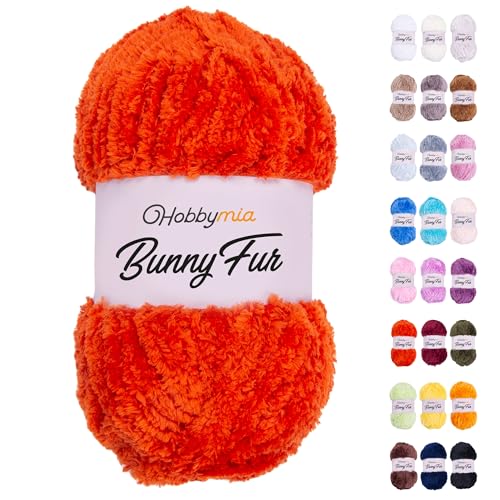 Bunny Faux Fur Fluffy Yarn – Bulky Chunky Plush Yarn for Knitting & Crochet – 100g / 109yds – Soft Fuzzy Eyelash Yarn (Red, 1 Skein)