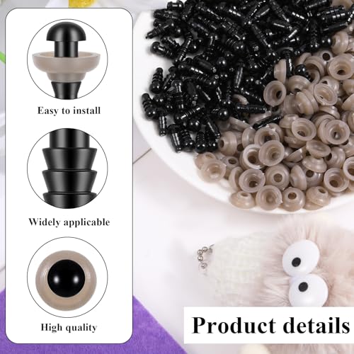 Crochet Eyes, 300 Pcs 6mm Safety Eyes for Crocheting Black Plastic Eye for Crochet Animals with Washers for Stuffed Animals Bears Doll DIY Making Decorations