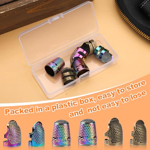 ZMAAGG Thimbles for Hand Sewing, 6 PCS Sewing Thimble, Metal Thimble | Thimbles for Hand Embroidery, Thimbles for Hand Quilting, Leather Thimble for Sewing, Embroidery - size: Primary Set