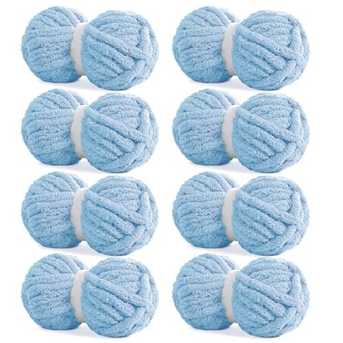 HOMBYS Sky Blue Chunky Chenille Yarn for Hand Knitting,Fluffy Soft Jumbo Yarn Crocheting,Super Bulky Big Yarn for Chunky Blanket,Large Thick Arm Knitting Yarn,8 Pack Plush Yarn - color: Sky Blue