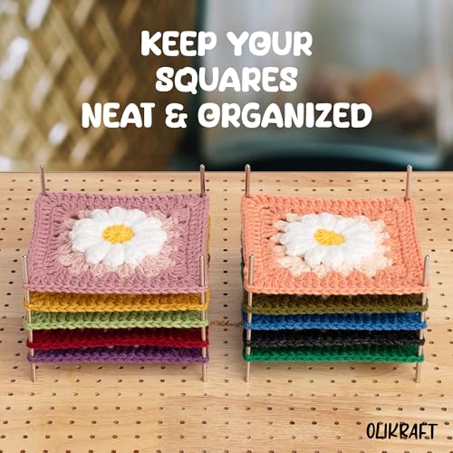 Olikraft Granny Square Blocking Board (15 Inch, 50 Pins) | Durable wood build, evenly spaced 0.5 inch holes for perfect tension, secure hold from rust-resistant stainless steel - size: 15 inches, style: Premium - 50 pins