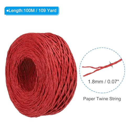 PATIKIL 328 Feet Raffia Ribbon, Raffia Yarn Paper Rope Twine String, Red | for Crochet Bags Craft Festival Gifts Bouquets Wrapping - color: Red