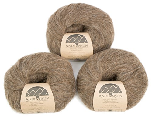 (Set of 3) Baby Alpaca Merino Wool Yarn [426 Yards Total] Heather Brown, #4 Worsted - color: Heather Brown