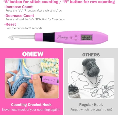 Lirmiery 17 Sizes Counting Crochet Hook Set Digital 2.50~14.0mm,2 Levels Brightness Dimmable Light Up Crochet Hooks for Stitch & Row Counter,Beginner Knitting Kit with 17Interchangeable Crochet Hooks - size: 17size Counting Crochet