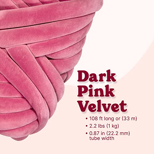 Super Soft Velvet Bulky Yarn, Dark Pink, 2.2 LBS, 36 Yards | Hand Knitting, Arm Knitting, For Blanket, Pillows, Handbag, Chunky Braided Knot Throw, Weave Craft Crochet - color: Dark Pink (Velvet)