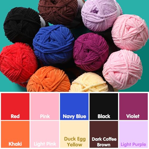 Baby Blanket Yarn for Crocheting - Soft Velvet Fluffy Chenille Yarn for Knitting Amigurumi Making Scarves, Doll - 100g/3.5oz 131 Yards Thick Plush Yarns (3, Aqua Green) - color: Aqua Green
