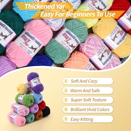 Fluffy Chenille Yarn for Crocheting, Chunky Velvet Yarn for Crochet Amigurumi, Used for Making Baby Yarns Blanket, Clothes, Pattern Knitting Creations (1-Light Lavender) - color: 1-Light Lavender