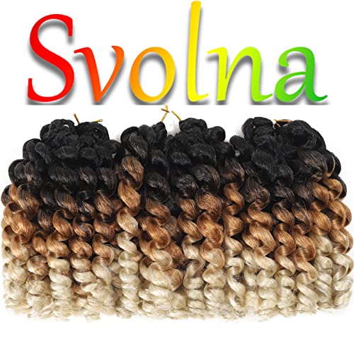 Jamaican Bounce Crochet Hair Extensions 8 inch Ringlet Wand Curl Crochet Hair 3 Tone Blonde Ombre Curly Crochet Braids Grey Crochet Braiding Hair 60 Roots - color: T1/27/613, size: 8 Inch (Pack of 3)