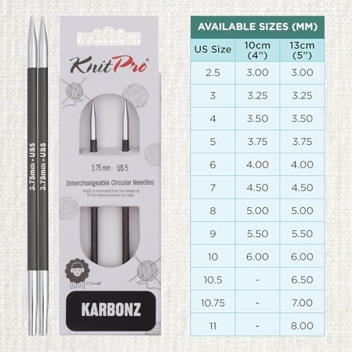 KnitPro Karbonz Interchangeable Circular Needle 5" (13cm) | US Size 5 (3.75mm) - size: US 5 (3.75mm)