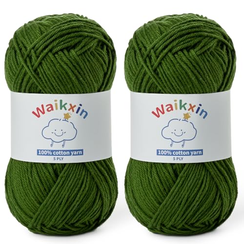 Cotton Yarn for Crocheting - 262.4yds / 3.52oz Baby Yarn for Crocheting Soft - 100% Milk Cotton Yarn 5 Ply Crochet Amigurumi Yarn for Crafts&Puzzle/Socks/Hats(2 Army Green) - color: 2 Army Green