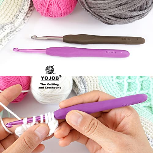 YOJOB 2-Pack Size H / 5mm, I / 5.5mm Crochet Hooks, Ergonomic Crochet Hook | Super Smooth Knitting Needles with Soft Rubber for Beginner and Advanced (5.0mm,5.5mm) - size: 5mm,5.5mm