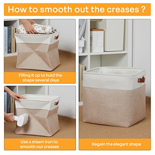 DULLEMELO Fabric Storage Cubes,13 inch Cube Stroage Bins for Empty Gift Basket,Toy Nursery Storage Linen Closet Organizers and Storage Baskets Shelves Bins(White&Khaki) - color: White&Khaki, size: L-13"x 13"x 13"