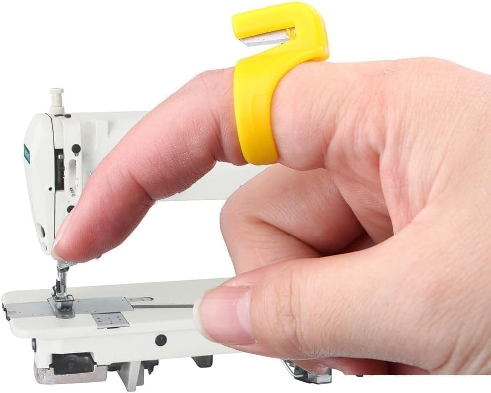 3Pcs Plastic Sewing Thimble Set with Thread Cutter, Needle Craft Ring Tools, Finger Blade Yarn Cutting Accessories for DIY Household Sewing