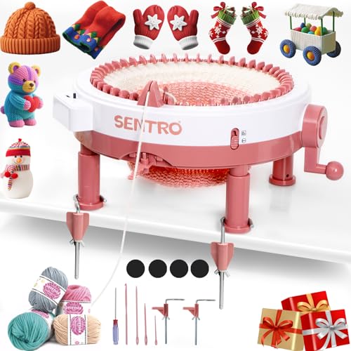 SENTRO Upgraded Knitting Machine 48 Needles,Smart Circular Crochet Machine | Powerful Knitting Kit with Gife Box, Knitting Gife for Adults Beginners, DIY Efficient Yarn Maker for Hat, Scarves, Socks - color: Upgraded 48Pink