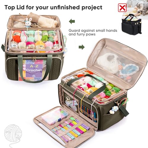 MYBAGZING Large Yarn Storage Bag,Crochet Bag Organizer,Yarn Bags for Crocheting,Crochet Storage Bag with Pockets for Crochet Hooks, Crochet Accessories,Knitting Bags,Gifts for Crocheters - color: Green, size: Large