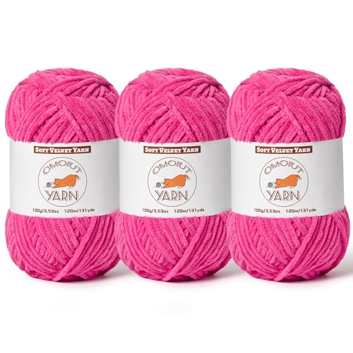 3 Pack Rose Fluffy Velvet Yarn for Crocheting, Chunky Chenille Baby Blanket Yarn for Crocheting, Soft Fuzzy Puzzle Yarn for Knitting, (100g/3.53oz Each) Bulky Thick Amigurumi Crochet Yarns - color: 3 Rose