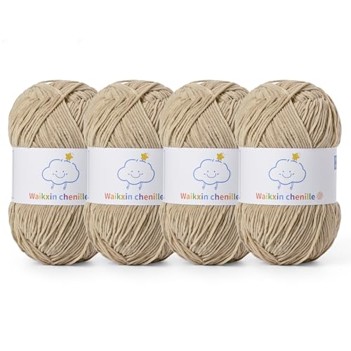 Fluffy Chenille Yarn for Crocheting, Baby Yarn for Crocheting Soft, 4 Pack of 100g/3.52oz Velvet Amigurumi Yarn, Fingering Weight Yarns for Crocheting Baby Blankets、DIY Craft.(4 Light Coffee) - color: [[4 Light Coffee]]