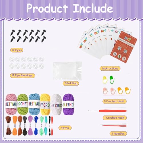 AaiLucky 6Pcs Crochet Kit for Beginners, 2026 DIY Craft for Adults, Christmas Gift for Crochet Lovers, Crocheting Animal Kits with Step-by-Step Video Tutorials, Yarn,Crochet Hook (Forest) - style: Forest