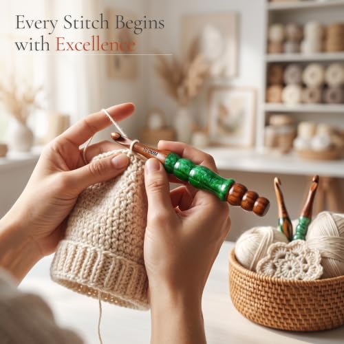 Emporium Crafts Wooden Crochet Hooks Green Resin epoxy & Wood Mix Crochet Hooks Ergonomic Soft Handle Needles Knit Weave Craft Yarn Different Size, Crochet Hooks (12.00 mm) - color: 12.00 mm