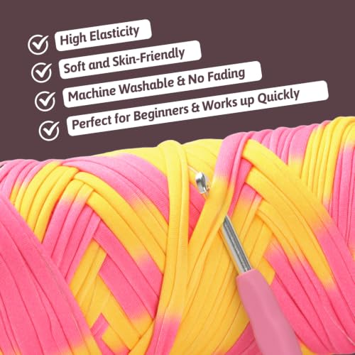 2 Pack T Shirt Yarn for Crocheting, 400g/130Yds Tshirt Yarn for Crochet Kit | Soft High Elastic Polyester Fabric T-Shirt Yarn Beginner Thick Yarn for Knitting Bags/Baskets/Coaster with 1 Crochet Hook - color: Rose Purple