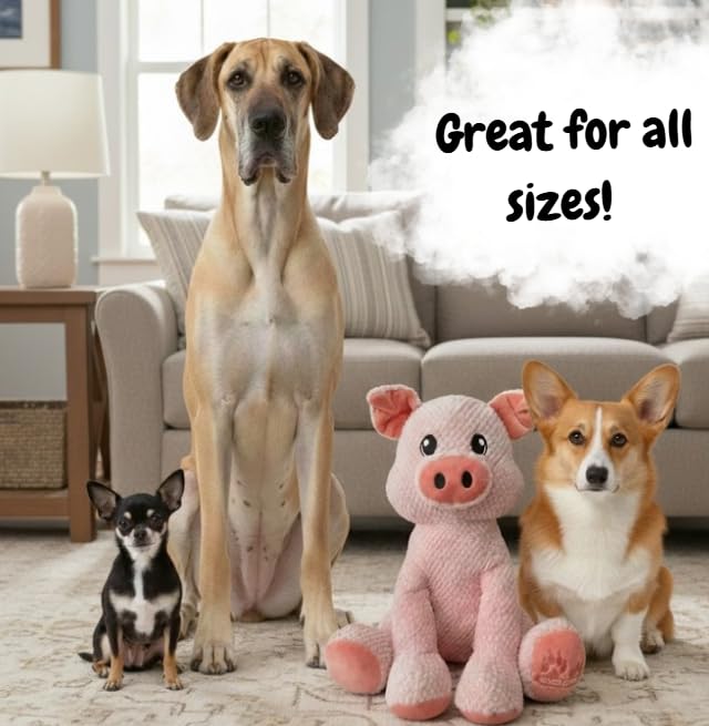 NOZES & TOZES Plush Pig Dog Toy | Dog stuffies for Large Dogs Dog Enrichment Toys for Large Dogs | Dog Toys Without Squeakers- Pink