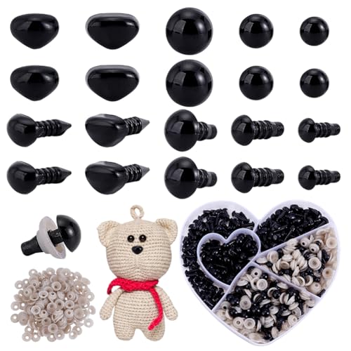 PH PandaHall 280pcs Safety Eyes Safety Noses Kit, 180pcs 5/6/8mm Crochet Eyes 100pcs 8/10mm Amigurumi Nose Black Stuffed Animal Eye with Washer for Felting Puppet Bear Teddy Bunny Craft Making