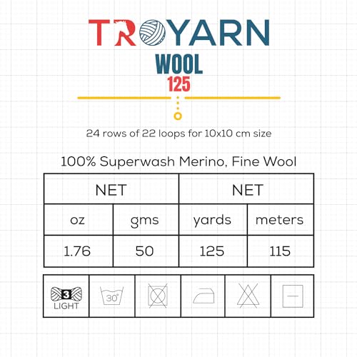 Troyarn Wool 125 (2- Skeins Pack) 100% Superwash Merino Fine Wool Light Worsted Weight #3 Soft Knitting and Crochet Yarn for Crocheting and Knitting (2 x 1.76 oz) / (2 x 125 Yds) (10910 - Terra) - color: 10910, size: 2 Skein
