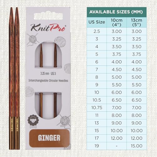 KnitPro Ginger Interchangeable Circular Needles 5" (13cm) | US Size 3 (3.25mm) - size: US 3 (3.25mm)