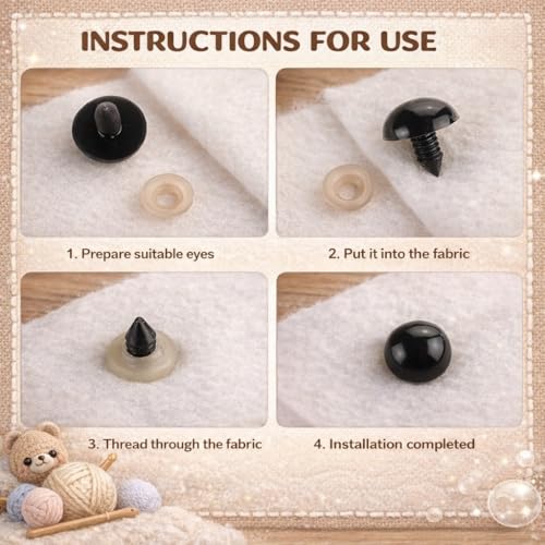 SUCHCOSY 150pcs (Eyes and Washers: 300pcs) Safety Eyes for Amigurumi 12mm Plastic Crochet Doll Eyes with Washers for Knitting Crochet Crafts.Black - size: 12mm