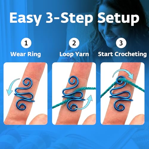 Crochet Tension Ring, Adjustable Crochet Ring for Finger, Works to Loop Yarn, Crochet Accessories, Crochet Supplies, Crochet Hooks, Gift, Resizeable, 1 Count (Blue) - color: Blue