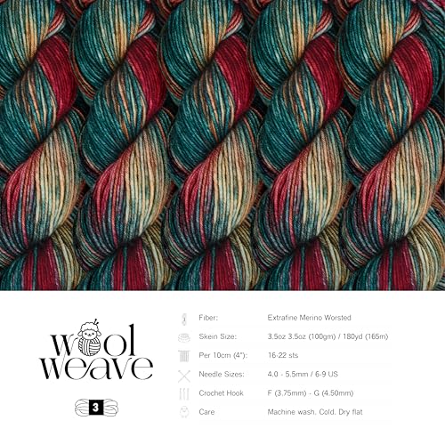 Superwash Merino Wool Yarn for Knitting & Crocheting - Premium Hand Dyed Variegated Yarn, 100gr, 240 Yards, Dk Weight - Luxurious, Soft & Durable - color: Old Delhi
