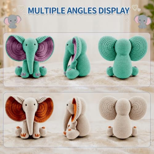 JYZJDKE Crochet Kit for Beginners Adults - DIY Amigurumi Elephant Knitting Starter Kit with Yarn Sets, Crochet Animal Kit Cute Stuffed Animal Craft Birthday Gifts (Beige White+Tiffany Green Elephant) - color: Beige White/Terracotta+Tiffany Green/Pink Elep