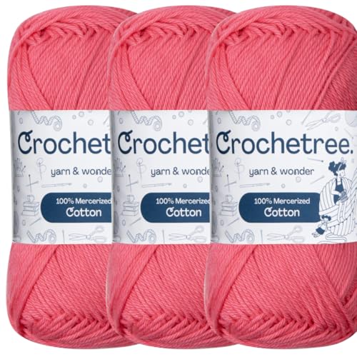 Premium Mercerized Cotton Yarn for Crochet & Knitting – Fingering Weight 4-Ply, 50g (1.76 oz) / 125 m (136 yds), High-Gloss, Anti-Splitting, Fade-Resistant Cotton, Azalea Pink (Pack of 3) - color: Azalea Pink