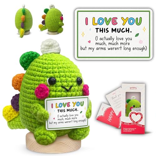 Gossby Gift for Boyfriend Girlfriend Husband Wife - I Love You This Much Dino Crochet - Anniversary, Valentines, Christmas, Birthday Couple Gift for Him Her - Romantic Idea for Women Men - color: I Love You This Much