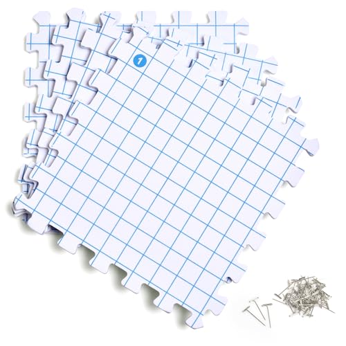 Interlocking Blocking Mats - 4-Pack Blocking Mats for Knitting and Crochet Projects, 12'' W x 12'' L Knitting Blocking Mats with 50 T-Pins