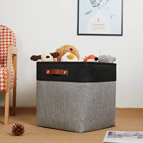 DULLEMELO Storage Bins for Organizing,Closet Storage Baskets for Gift Empty,Large Linen Canvas Storage Bins with Handles for Home Office Toys Shelves(Black&Grey, 13 inch Cube) - color: Black&Grey, size: L-13"x 13"x 13"