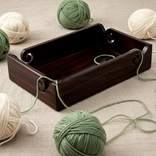 Solid Handmade Wooden Yarn Bowl Tray – Antique Torched Black Finish – 4-Way Yarn Holder for Knitting & Crochet – Rosewood Craft Organizer & Multipurpose Tray for Home, Office, Kitchen – 12"x8"x2.5" - color: Torched Black