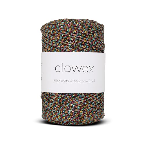 Sparkle Glitter Braided Macrame Cord 2.5mm x 820 ft, Metallic Lurex Shiny Crochet Yarn 273 yds for Bag, Purse, Runner, placemat (1, Multi Dark) - color: Multi Dark