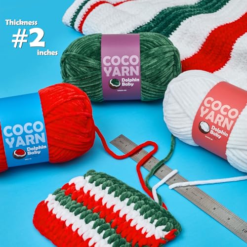 Chenille Yarn, Baby Soft Velvet Yarn for Crocheting & Knitting, Chunky Plush Chenille Yarn for Amigurumi & Blanket Projects – Coco Yarn Dolphin Baby Yarn (Green-60, Pack of 2) - color: Green-60