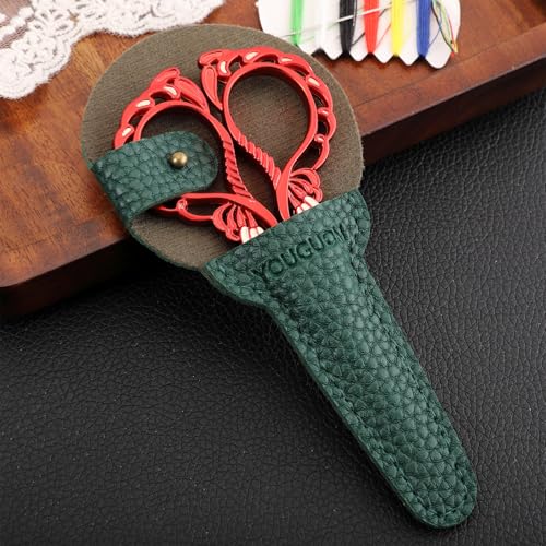YOUGUOM Small Sewing Scissors, Sharp Detail Shears with Cover | Vintage Little Precision DIY Tool Kit for Crafting, Embroidery, Needlework, Cross Stitch, Thread, Paper Cutting, Red - color: Golden Red