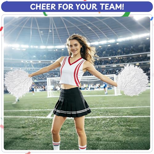 80PCS Pom Poms Cheerleading Sports Dance Spirit Plastic Cheer Pompoms with Handles Cheer Pom Poms Cheerleader Stuff for Cheering Squad Team Spirited Sports Game Dance Party - color: white
