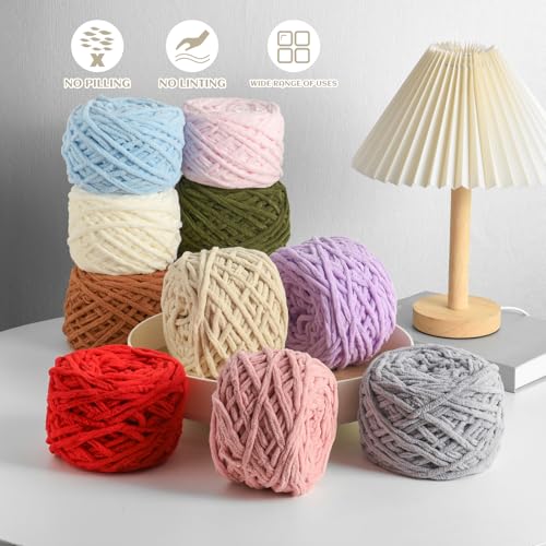 3 Pack Fluffy Chenille Chunky Yarn for Crocheting 100g(65.6yd) - Baby Yarn for Crocheting Soft - Velvet Yarns for Crochet Blanket - Amigurumi Crochet Yarns (Purple) - color: 3 Purple