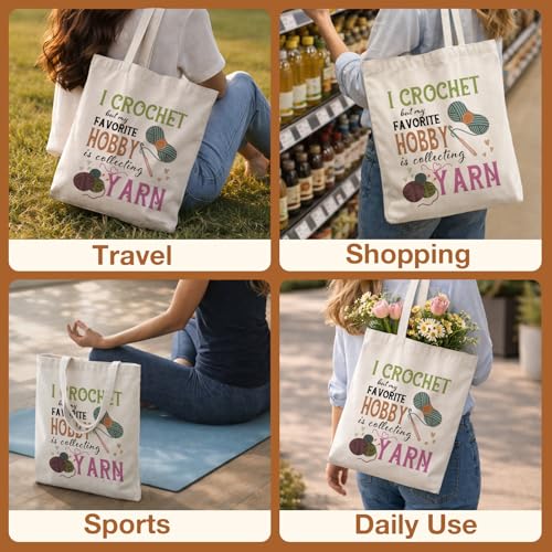 Crochet Yarn Canvas Tote Bag for Women, Funny Knitting Crochet Gifts | Reusable Grocery Shoulder Bag for Crocheters, Knitting Supplies Yarn Bags