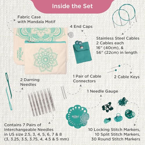 KnitPro The Mindful Collection Grace Interchangeable Circular Needle Set 4" (10cm) | 7 US Sizes (2.5-8) - size: Grace