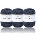 NICEEC 3 Skeins Soft Merino Wool Yarn- Navy Blue | Soft & Warm, Finger Weight, Woolen Yarn for Crochet & Knitting, Total 5.3oz/606yds - color: Navy Blue